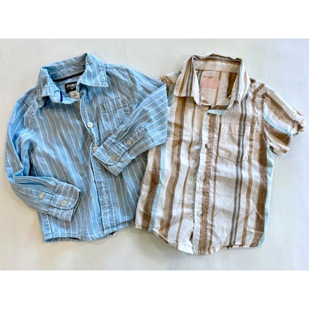 OshKosh Cat & Jack Boys Button Down Shirts Toddler 2T 3T Striped Lot of 2